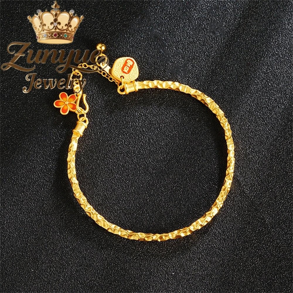 

Sand Gold Hammer-Patterned Hundred Blessings Bracelet Luxury Quality Jewelry Fashion Jewelry Exquisite Elegant Popular Charms