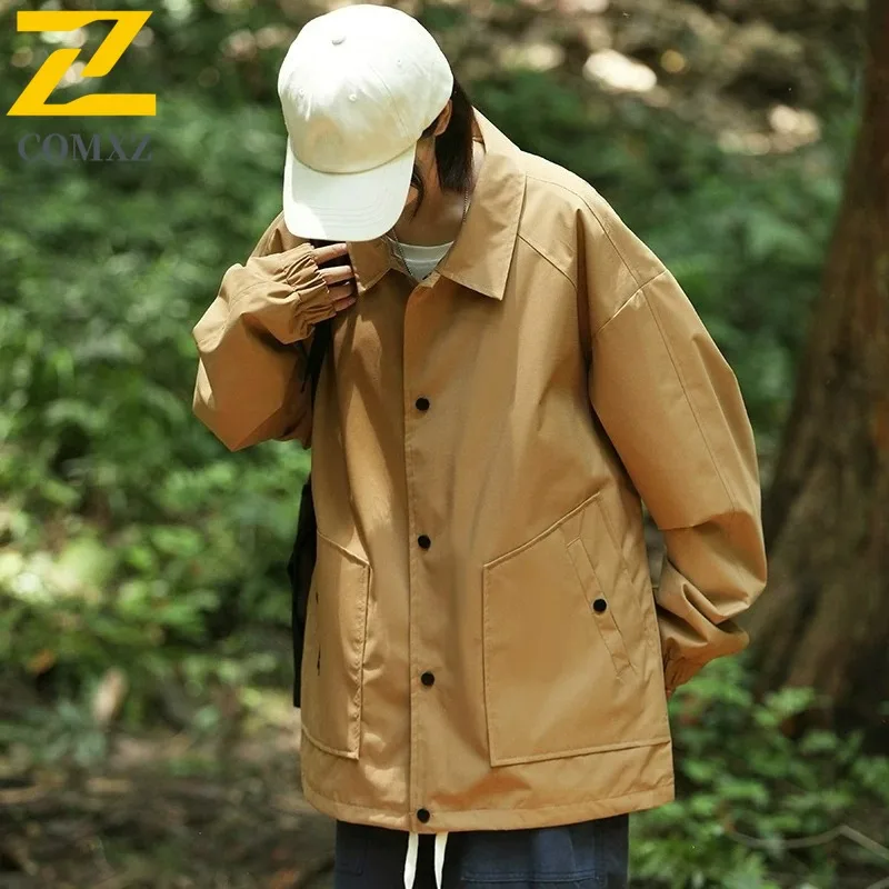 

COMXZ весна осень новая свободная универсальная японская куртка в стиле ретро мужская повседневная рабочая одежда с большим карманом пальто легкая ветровка