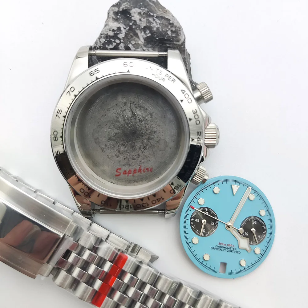 

Корпус VK63 39,5 мм, серебряный корпус для часов, сапфировое стекло, светящийся календарь из нержавеющей стали, в сборе с автоматическим механизмом VK63