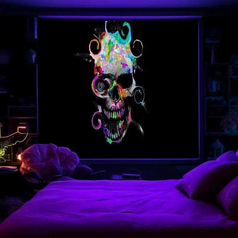 VIKAMA Headsets Skeleton Tapestry, Urban Wall Art Background Cloth for Trendy Living Room Decor