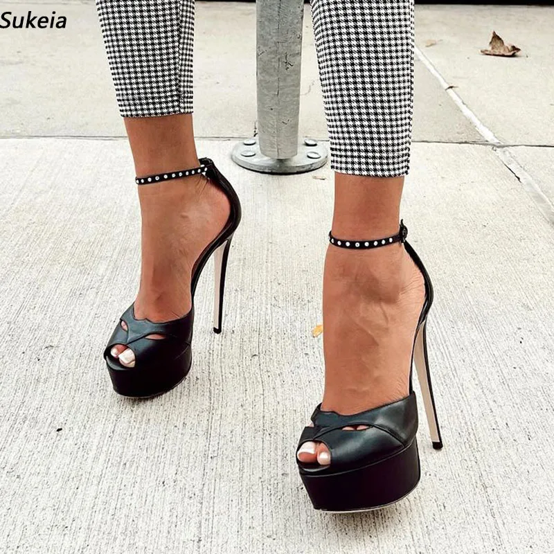 

Sukeia New Women Summer Platform Sandals Sexy Stiletto Heels Peep Toe Elegant Black Banquet Shoes Ladies Plus US Size 5-20