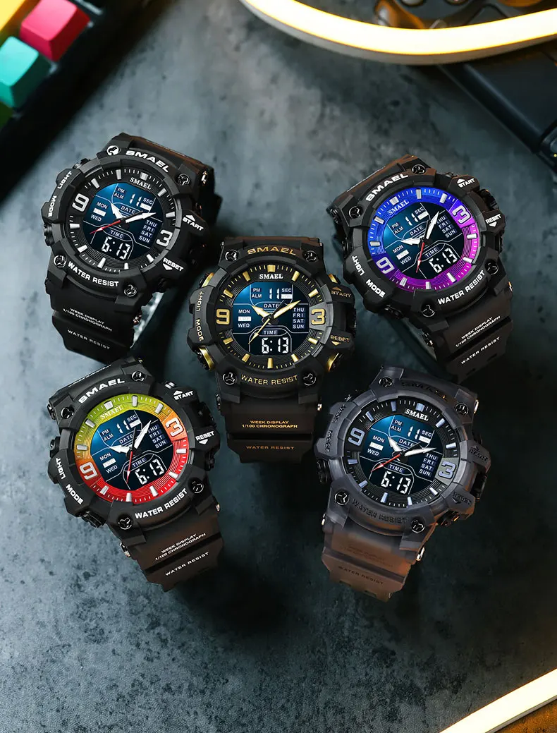 SMAEL 8049 Watch Sport LED Light Alarm Clock Dual Time Display WaterproofWeek Auto Date Wristwatches Quartz Sc1e6e36cb60d4a7b9b73cac2553c9b16N
