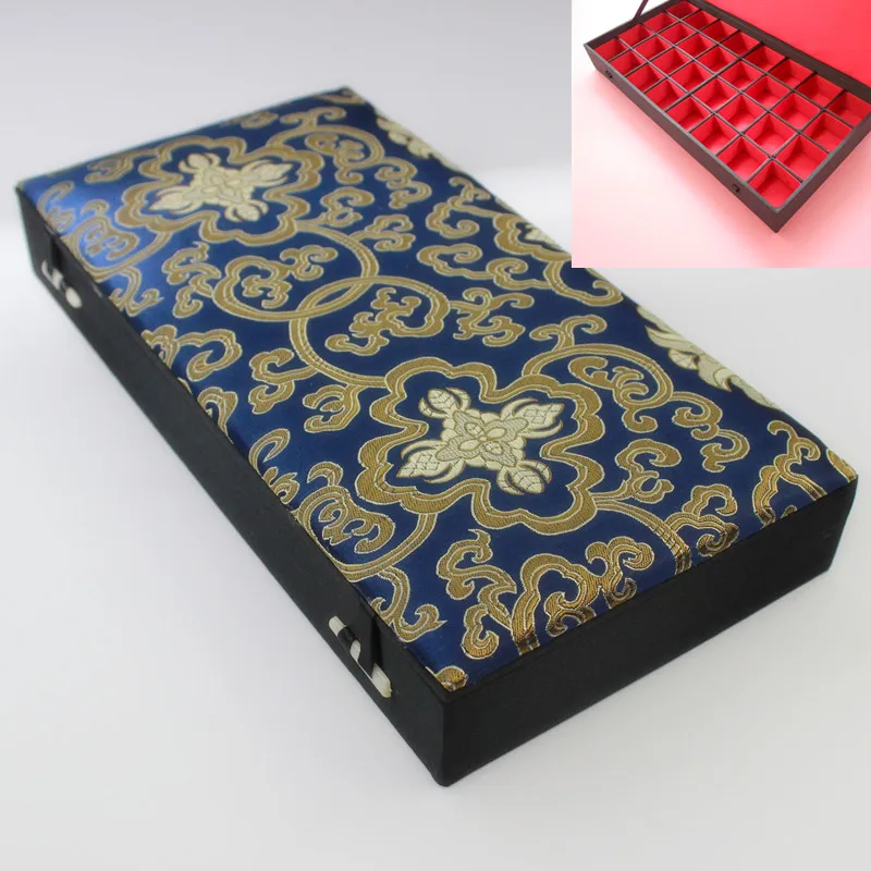 Slot Fabric Jewelry Organizer Box for Women Chinese Silk Brocade Jewellery Boxes Earrings Rings Pendant Necklace Storage Case