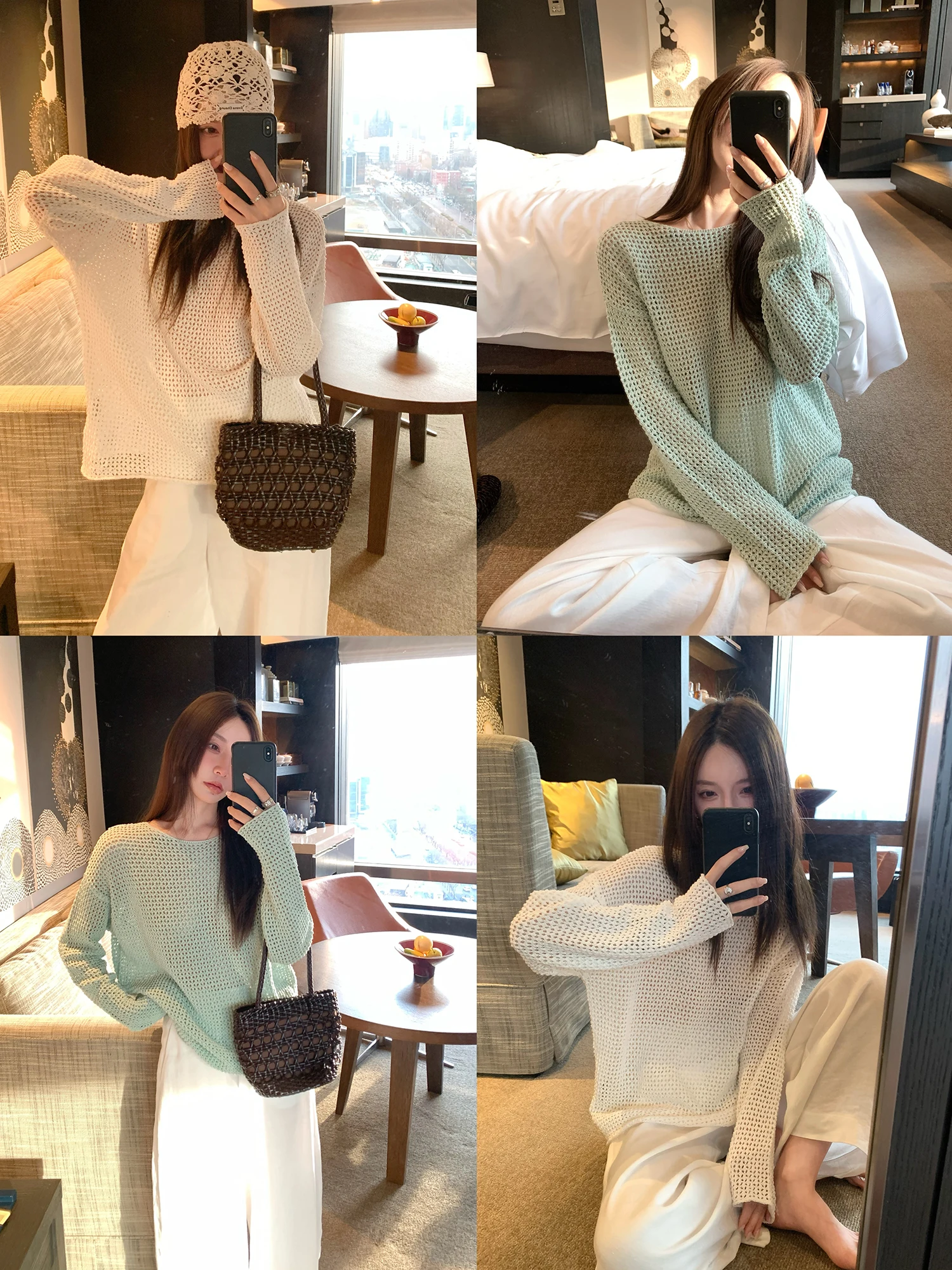 

Женская модная ажурная вязаная рубашка из 100% хлопка, плотная, летняя, в расслабленном стиле, с длинным рукавом, свободного кроя, хлопковый топ