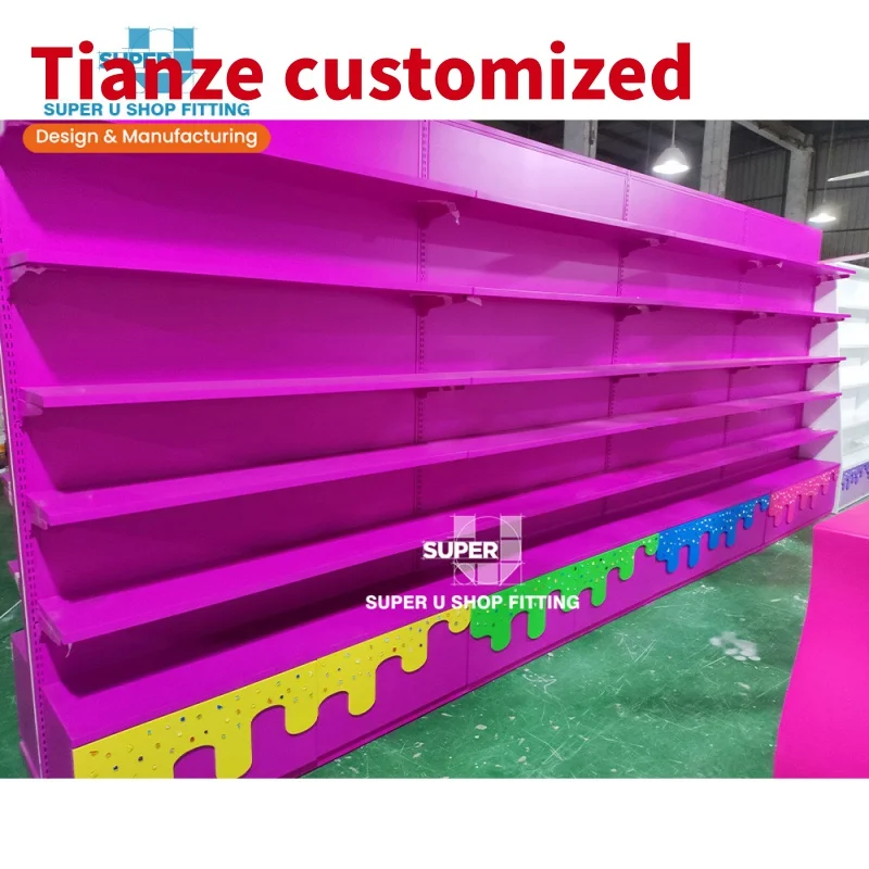 (customized)Colorful Bespoke Sweets Shop Display Rack Confectionery Store Supermarket Shelf Customized Wooden Candy Display Shel