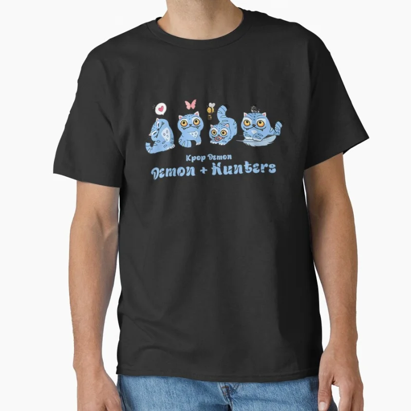

Funny Blue Cat Silly Movie Music K-Pop Demon Hunters Retro cute cartoon Anime T-shirt for Musical Fan large size Tops