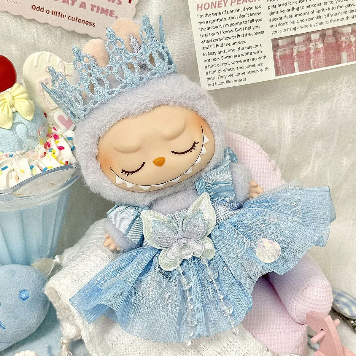 【No doll】Cute Plush Doll's Clothing for Labubu Mermaid Dress Sets Pearl Skirt Flower Crown Headwear Clothing Accessoy Gifts
