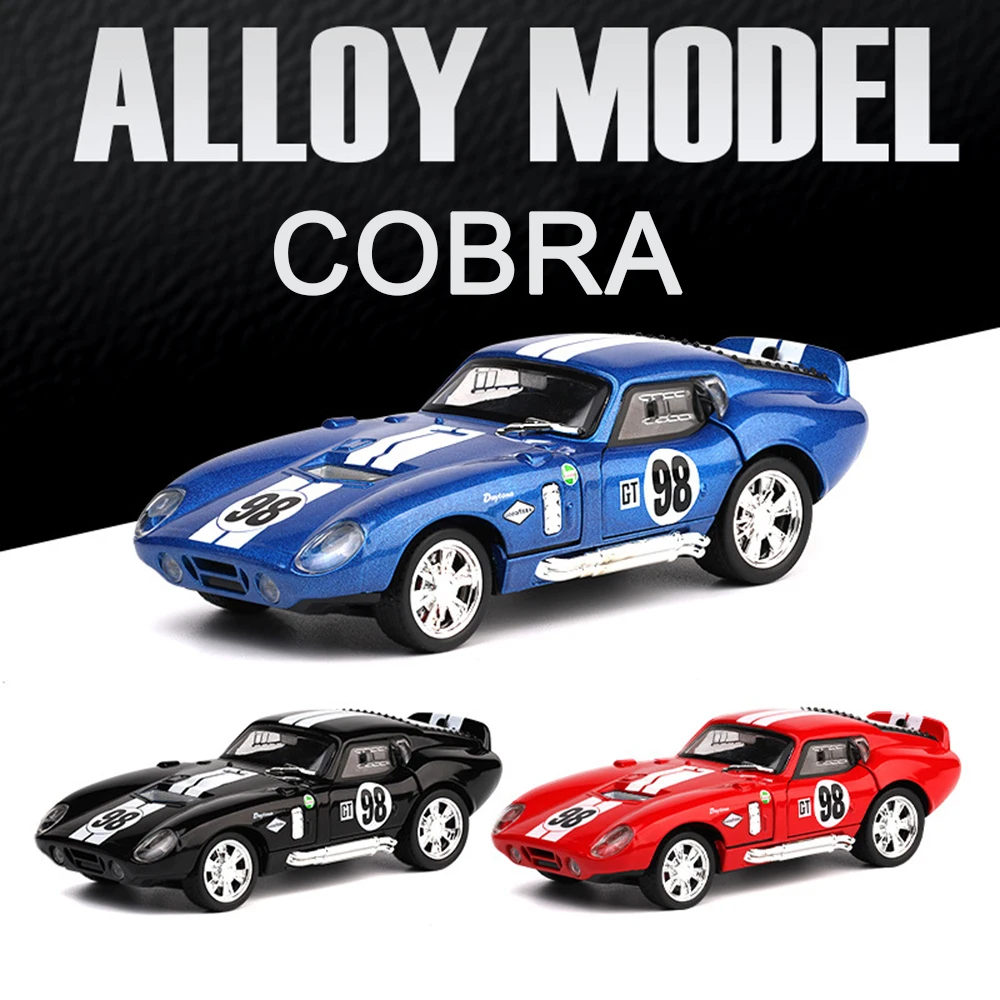1:32 Pressofuso in lega Shelby Cobra Modelli di auto giocattolo con tirare indietro il suono leggero Ruote per veicoli in miniatura Auto trasformata Edutainment per bambini