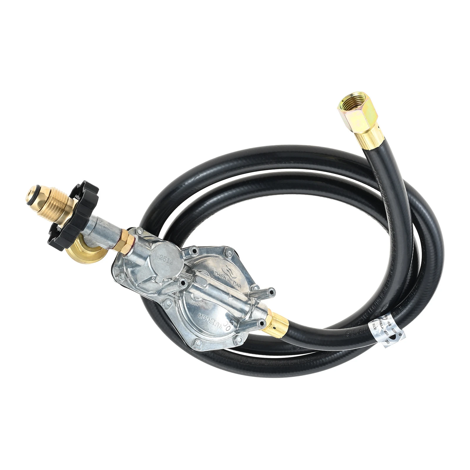 

Модернизированный двухступенчатый регулятор пропана шланга длиной 5 футов с манометром и внутренней резьбой POL до 3/8 дюйма NPT для баков 5–40 фунтов, генераторов автофургонов