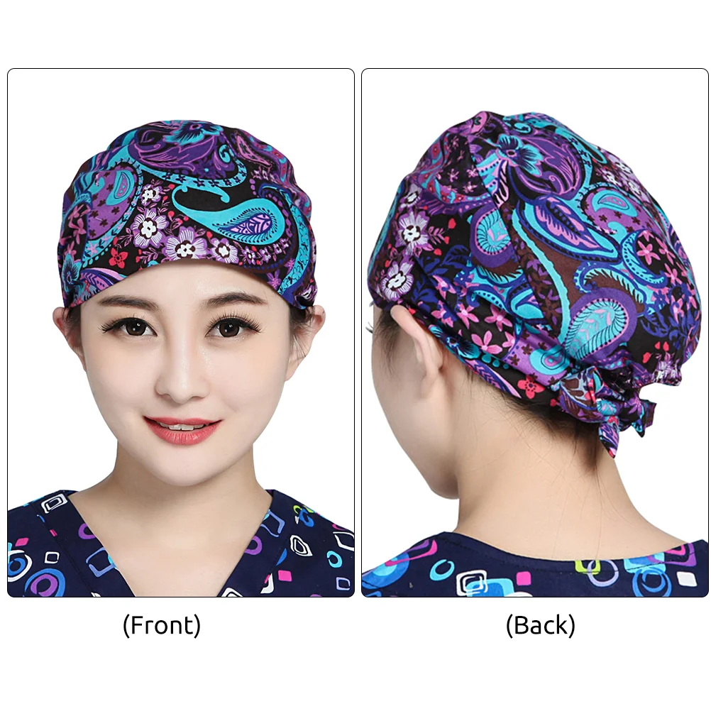 Cotton Operating Room Flower Printing Work for Woman Lady Female (Purple)