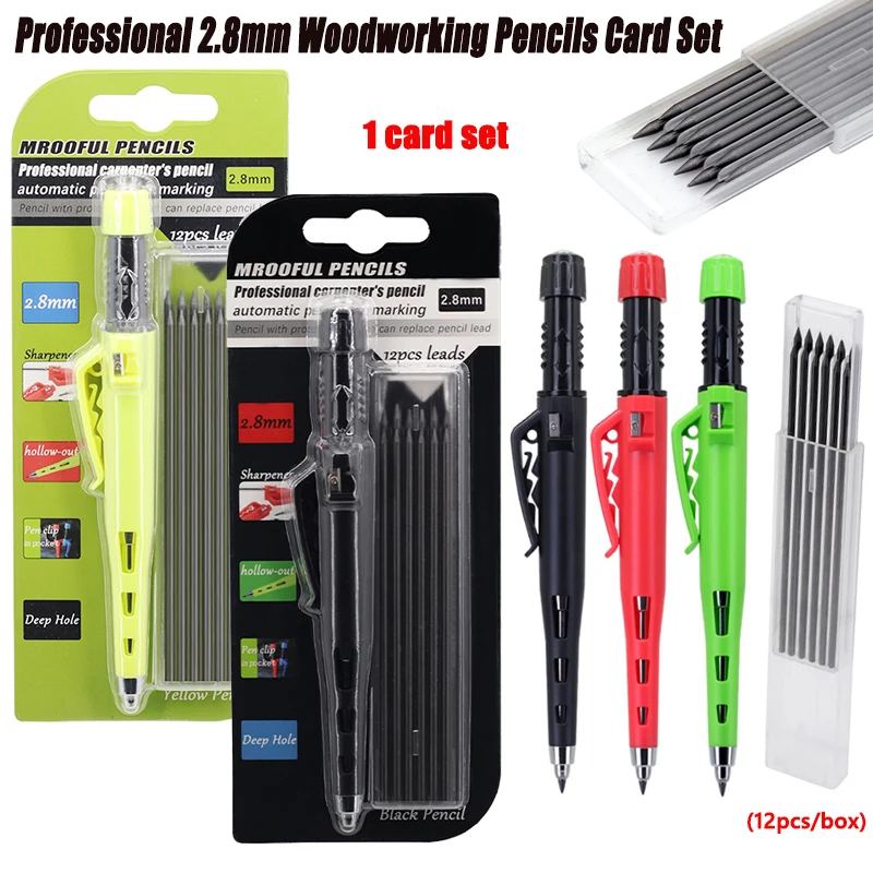 

Professional 2.8mm Long Head Woodworking Mechanical Pencil Card Set with 12Lead, for Carpenter Engineering Drawing Marking Tools