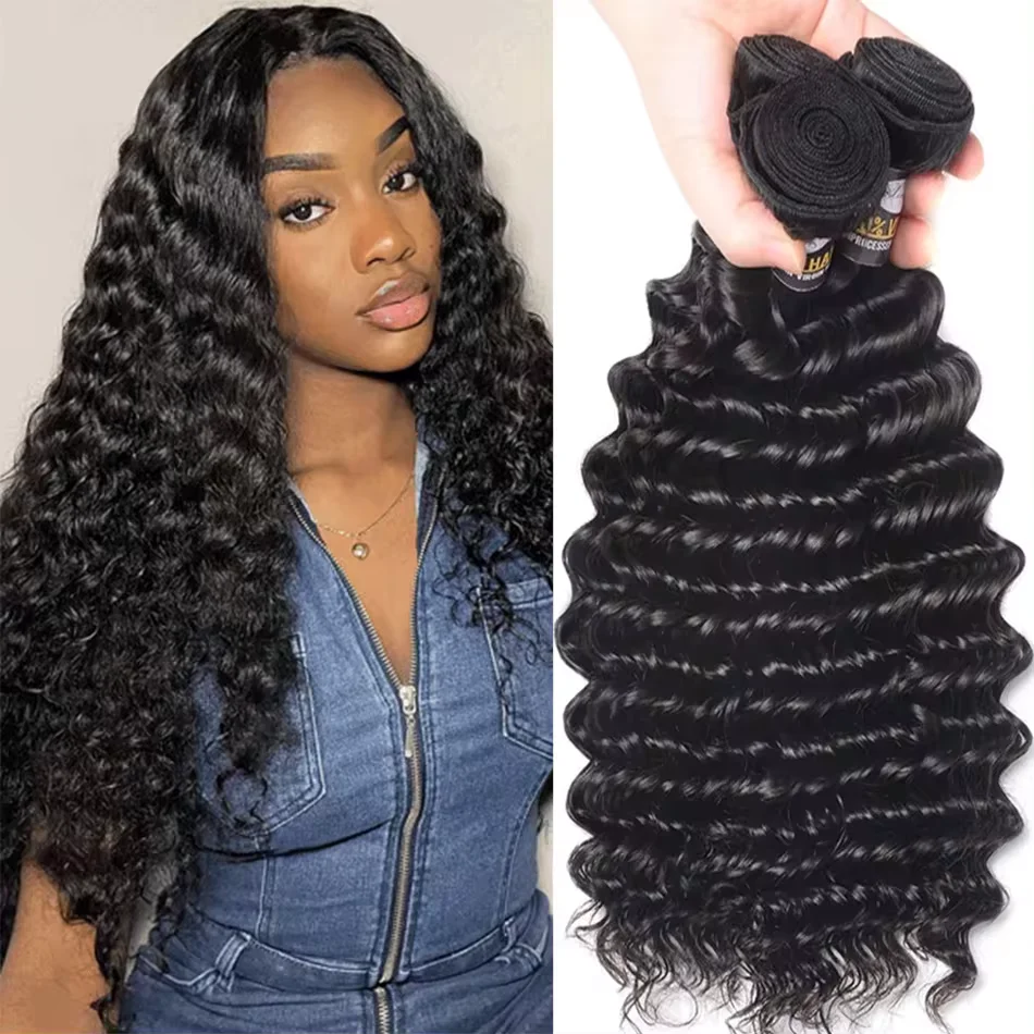 Tissage en Lot Brésilien Naturel Deep Wave, Extensions de Cheveux Bouclés, 30 Pouces, 3/4g/Pièce, 1/100 Paquets