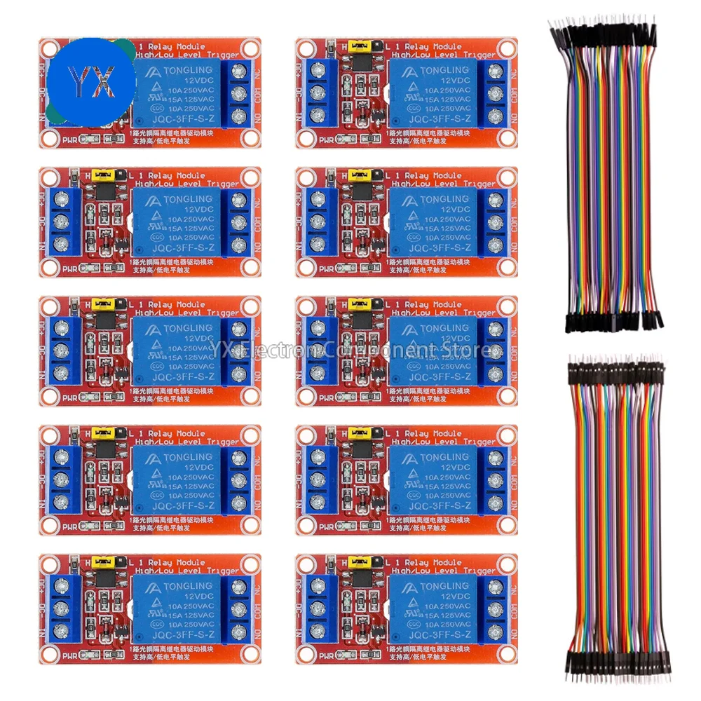 10PCS 1 Channel 5V 12V 24V Relay Module Board Shield with Optocoupler Support High Low Level Trigger for Arduino Electronic DIY