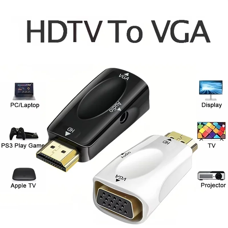 HDMI-compatible VGA Cable Converter Male To Female Adapter With 3.5mm Jack Audio HD 1080P For PC Laptop Tablet Projector Monitor
