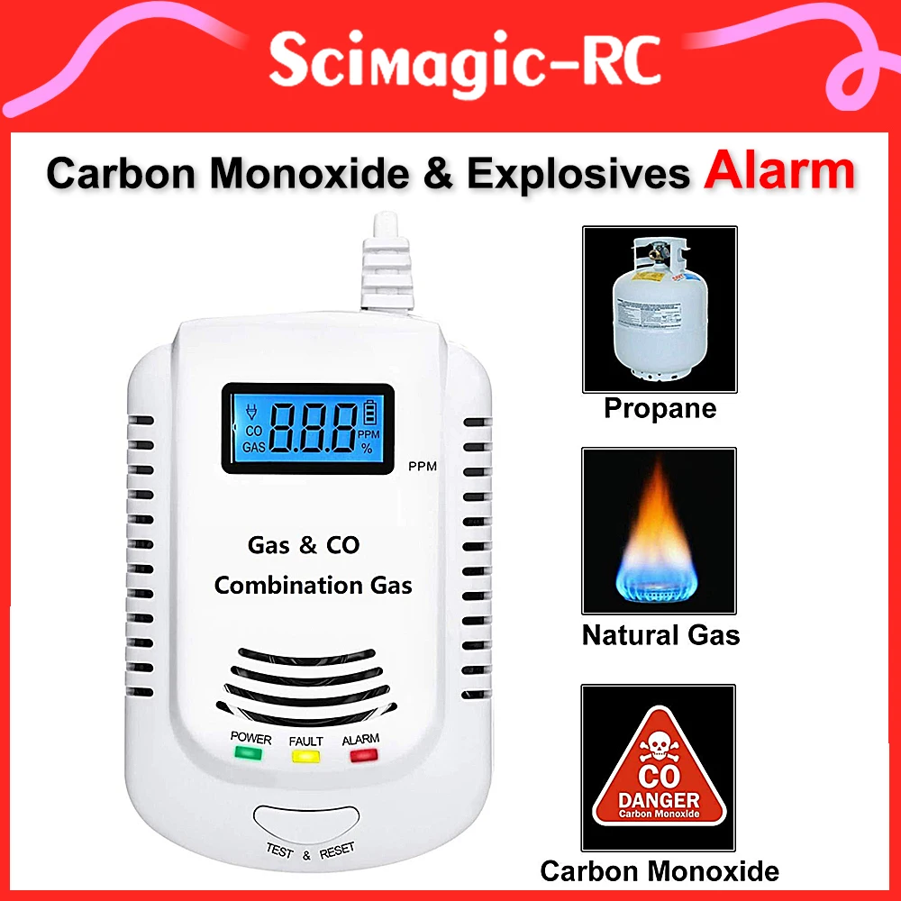 

Home Security Fire Alarm for Gas Carbon Monoxide and Explosives with LED Indicator Built in Siren Alert Voice 110db