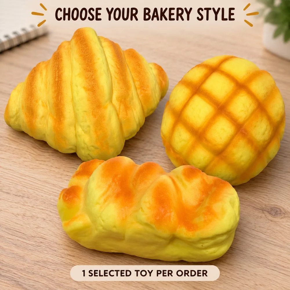 Bakery Bread Squishy Toy Soft PU Slow Rising Foam Croissant Pineapple Bun and Loaf Styles Handheld Desk Fidget Gift for Adults