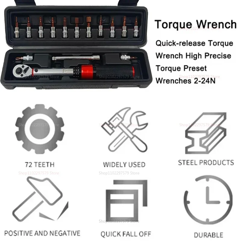 

15Pcs Bicycle Torque Wrench Set 1/4 Inch Dual Direction Bike Allen Key Socket Spanner Kit Precision Motorcycle Repair Tool