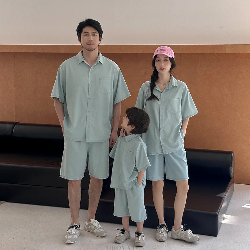 

Family Look Matching Clothes Sets for Couple Mother and Daughter Blouse Shorts Two Piece Outfits Father and Son Costume Suit