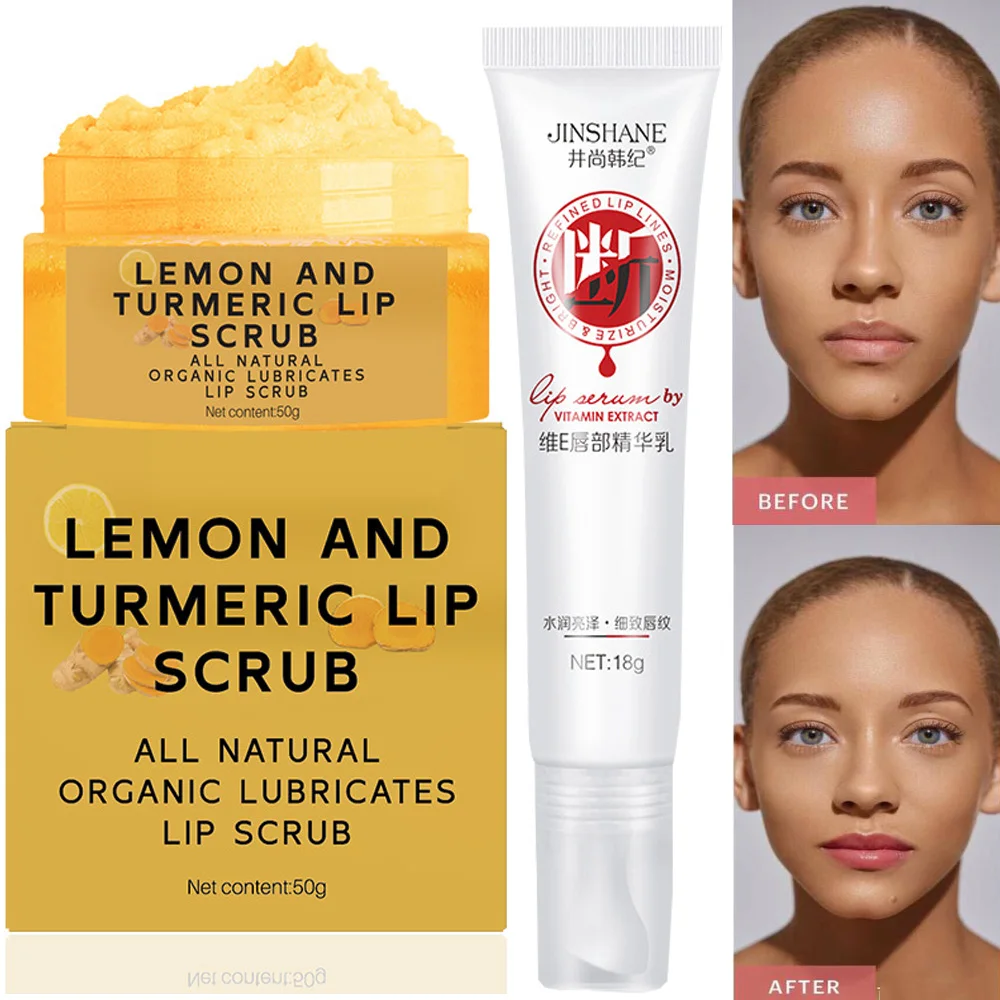 

Natural Turmeric Lemon Lip Scrub for Dark Lips, Exfoliating Lip Scrub Balm for Dry, Chapped, Reduce Fine Lines Lip Nourish 50g