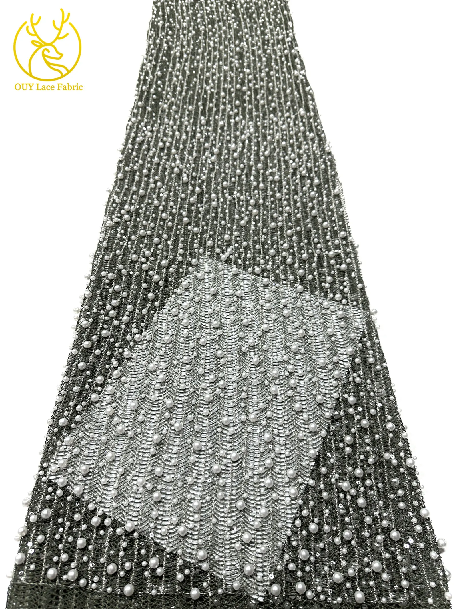 Neues Design Afrikanischer Großer Perlen-Spitzenstoff 2026 Nigerianischer Perlen-Pailletten-Spitzenstoff für Abendkleider Nähen 5 Yards – Detail 33