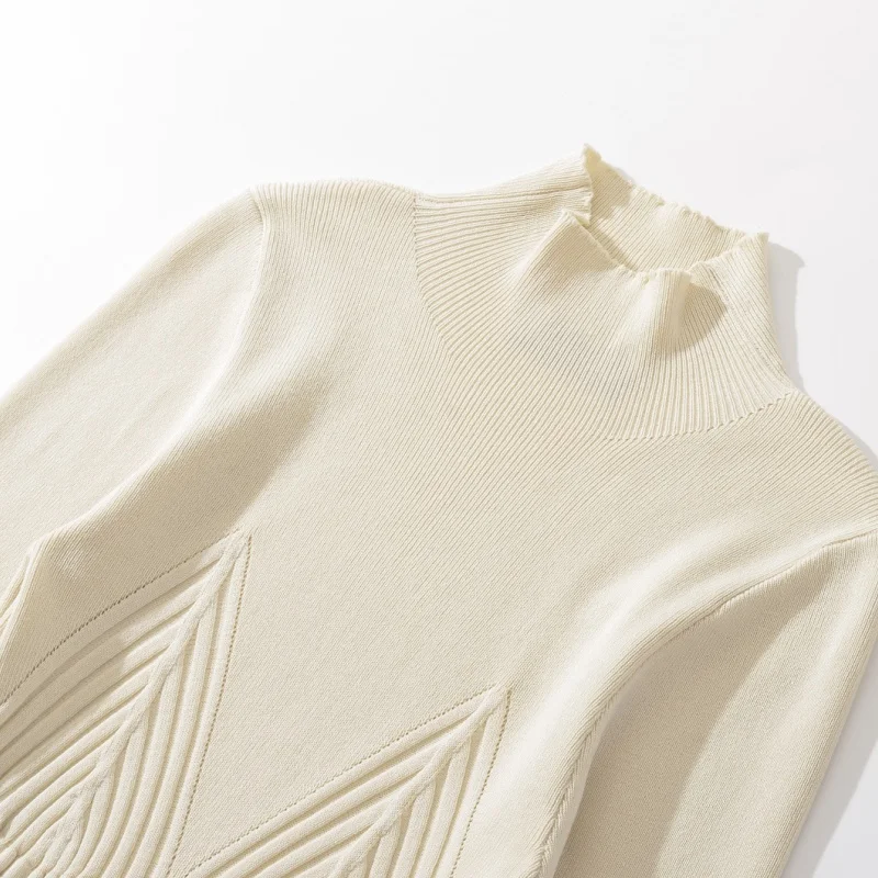 Jesienno-zimowa dzianinowa spódnica o dopasowanym kroju, z wysokim kołnierzem, plisowana, elegancka, długa, lekka, dla dojrzałych kobiet.