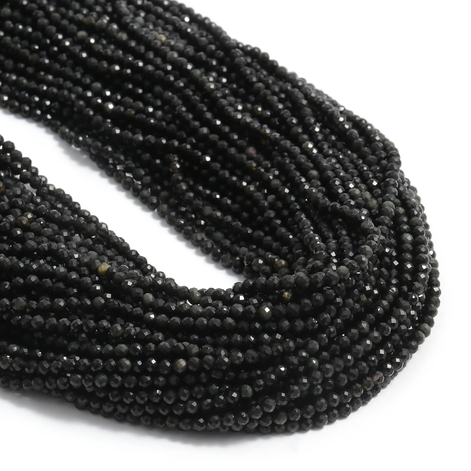 Großhandel Facettierte 2 3 4mm Naturstein Silberfarbene Obsidian-Perlen Runde Kleine Lose Perlen für Schmuckherstellung DIY Armbänder – Detail 1