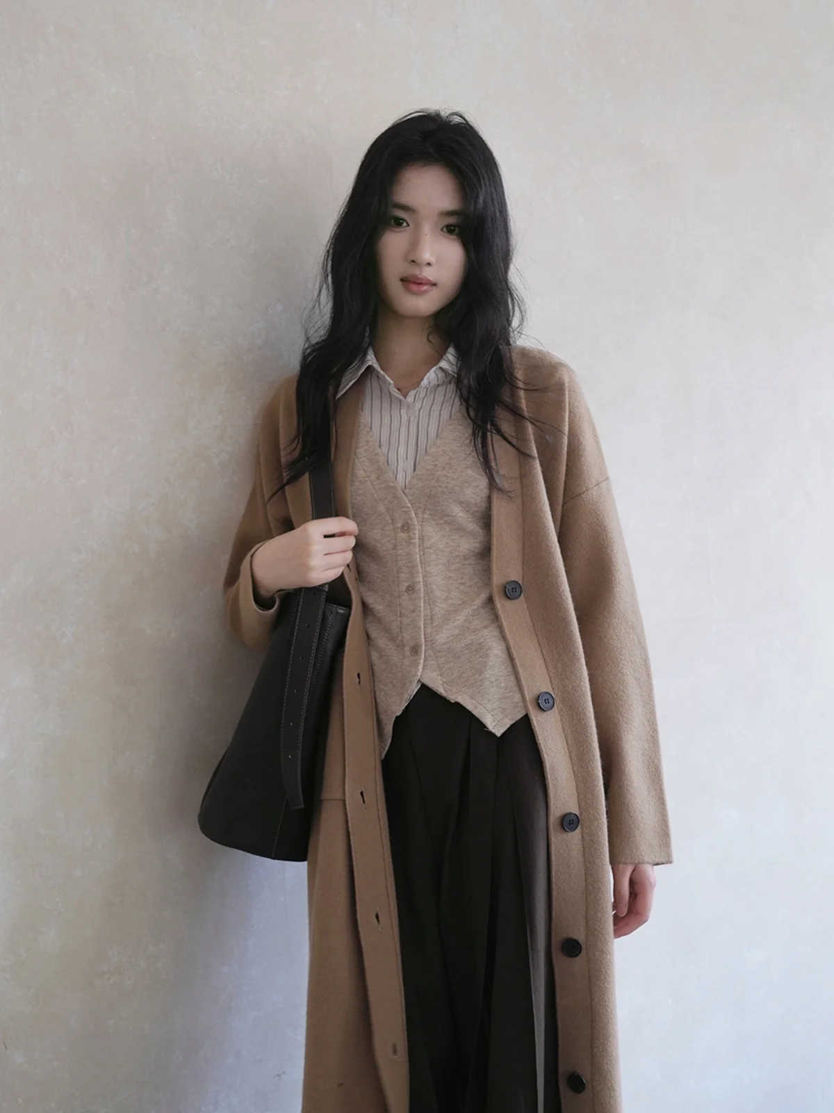 

Классическое свободное женское шерстяное пальто Arctic Fce в винтажном стиле, зимняя верхняя одежда от Er Yang Design, с длинными рукавами и воротником-стойкой