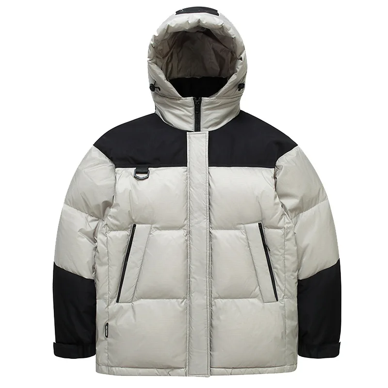 Veste à capuche patchwork à manches longues pour hommes, vêtements unisexes, streetwear chaud, canard blanc, optique décontractée, hiver