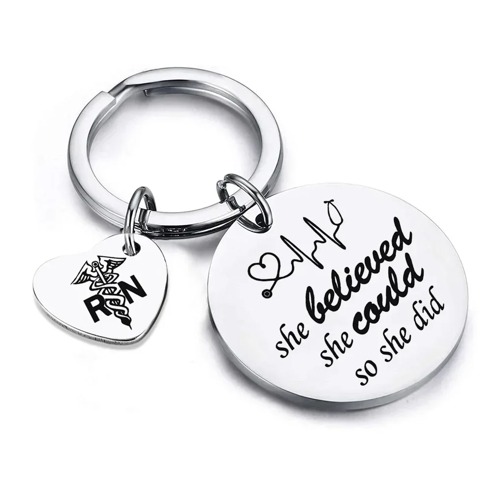 Cute Nurse Gift Keychain She Believed She Could So She Did Key chain Keyring Holder Nurse Graduation Gift RN Gift