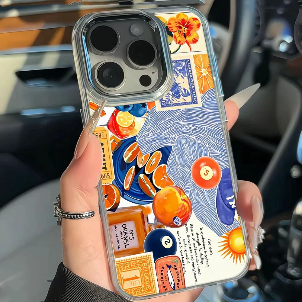 Transparent Phone Case For Samsung Galaxy S25 S23 Plus S26 S24 Ultra A55 A57 A56 A37 A17 A26 A07 A06 Vintage Orange Fruit Cover