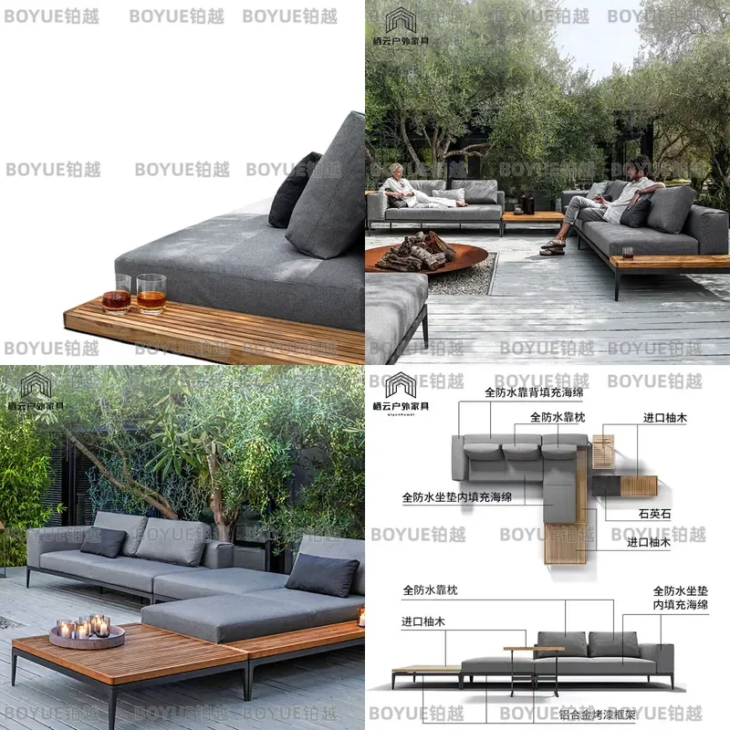 Nordic Rattan Corner Sofa Set Solid Wood Outdoor Indoor Leisure Furniture for Hotel Villa Customizable Sectional Couch