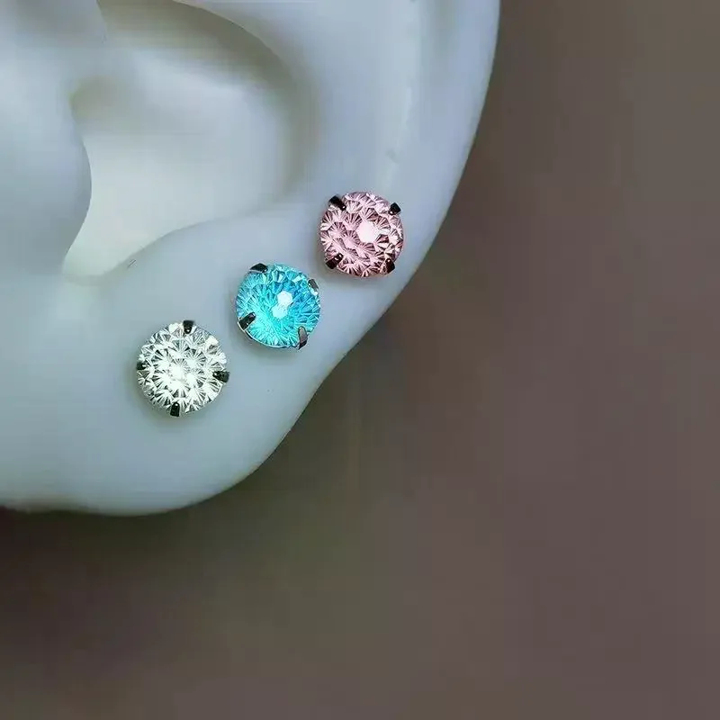Multicolor Faceted Crystal Stud Earrings Stainless Steel Screw Back Piercing Earrings For Women