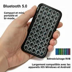 Mini Rechargeable Type-C Dual-Mode (Bluetooth + Wired) RGB Backlight Keyboard Pocket Portable 49 Keys for Tablets Smartphones