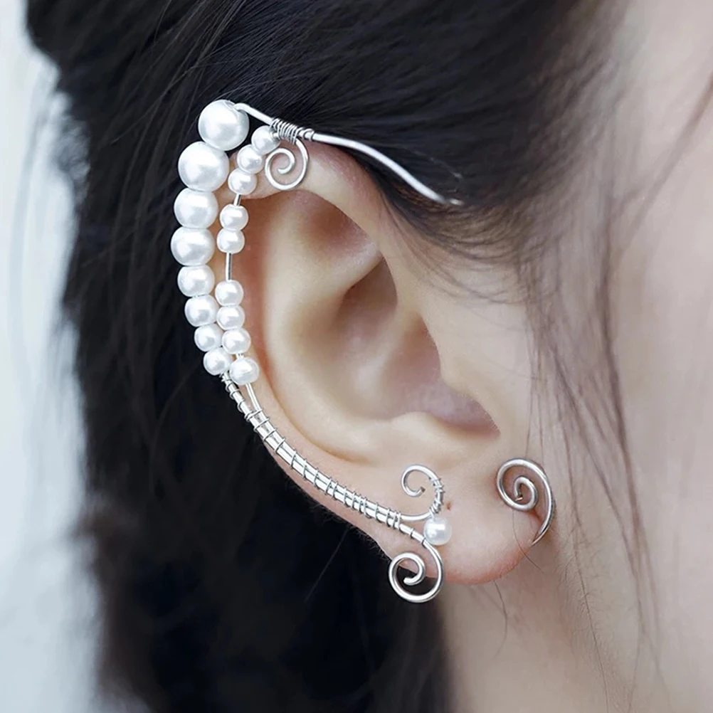 

Ear Clip Earrings on Women's Cuff Gift Hook Aluminum Pearls Vintage