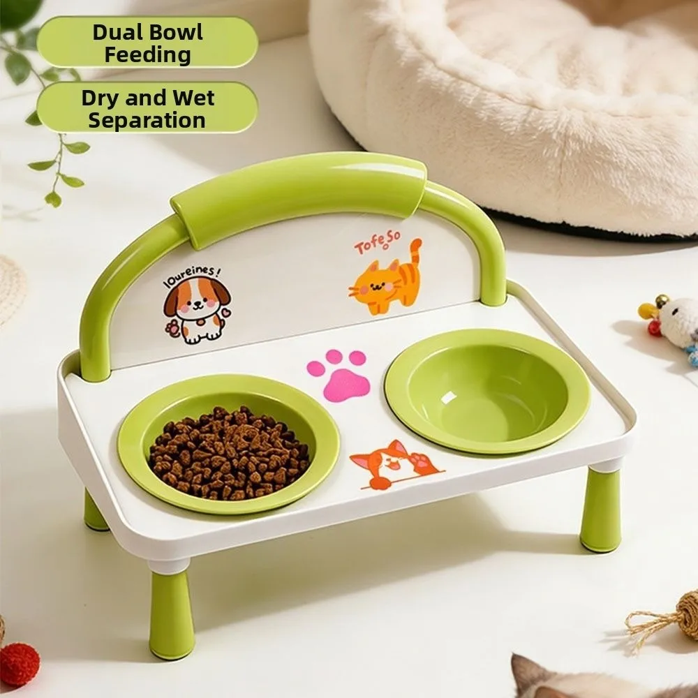 

Новая двойная миска-кормушка для кошек на высоких ножках, легко моющаяся, с фонтанчиком для воды, товары для животных