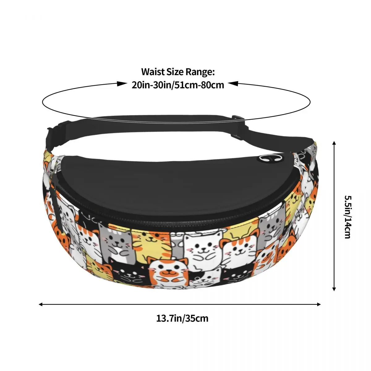 Cute Kitten Cat Pattern Fanny Pack Women Men Custom Cartoon Animals Crossbody Waist Bag for Traveling Phone Money Pouch