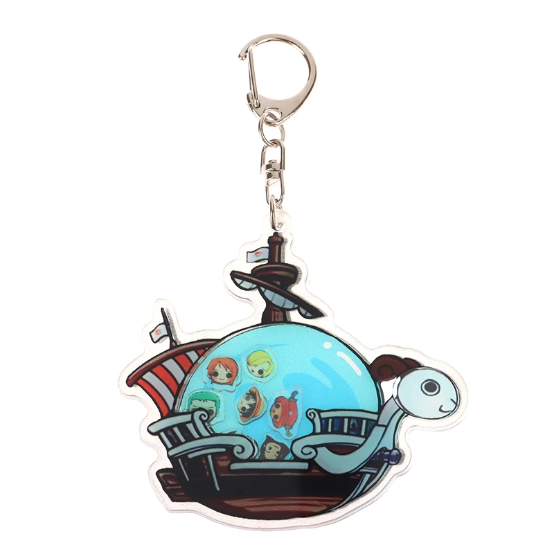 Acrylic Anime One Piece Shaking Keychain Cute Cartoon Thousand Sunny Going Merry Key Chain Relief Stress Toys Fan Gifts