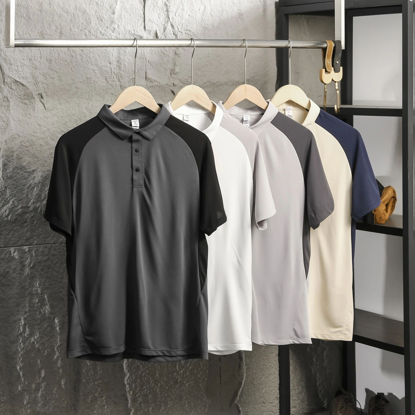 Good Reputation Summer Men's Soft Breathable Collared  Shirt Short Sleeve T-Shirt Color Block 3D Stereo Tailoring