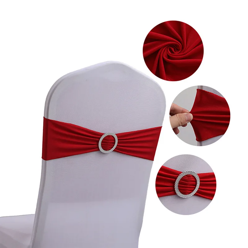 Spandex Stretch Red Chair Sashes Bows Universal Elastic Chair Cover Bands Ties with Buckle Slider for Wedding Party Birthday Rec