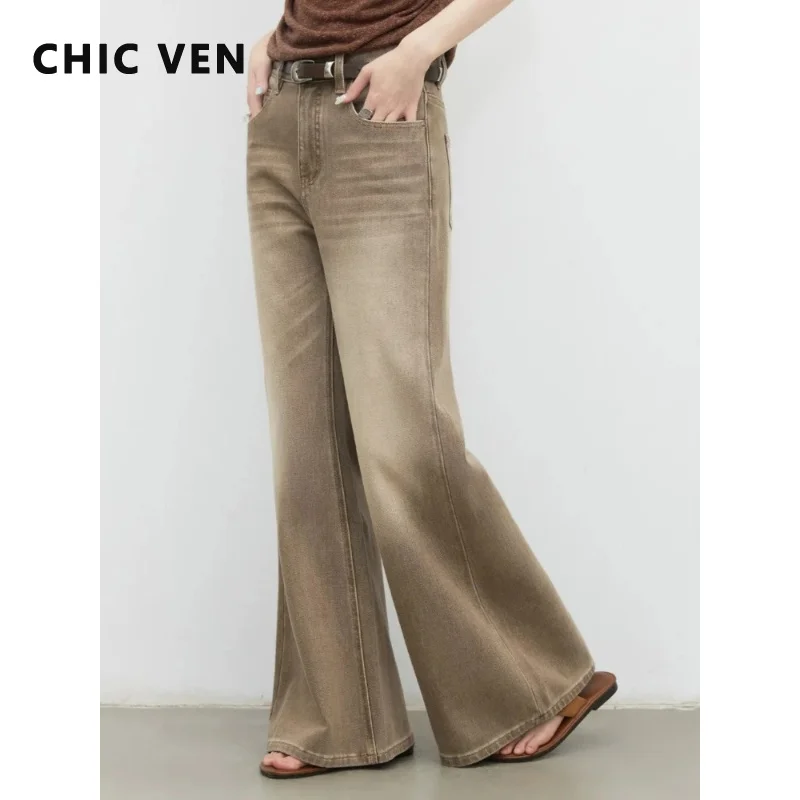 CHIC VEN Korean Women Jeans New Gradient Wide Leg Denim Pants High Waist Female Slightly Flared Trousers Spring Autumn 2026