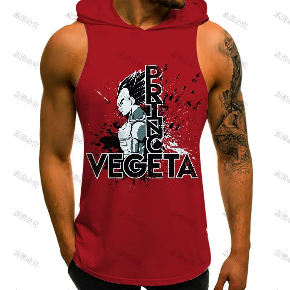 Harajuku Style Man Sleeveless Shirt Vest With Hood Oversized Men's Tank Top Dragon Ball Z T-shirts Clothing Vegeta Goku Hip Hop