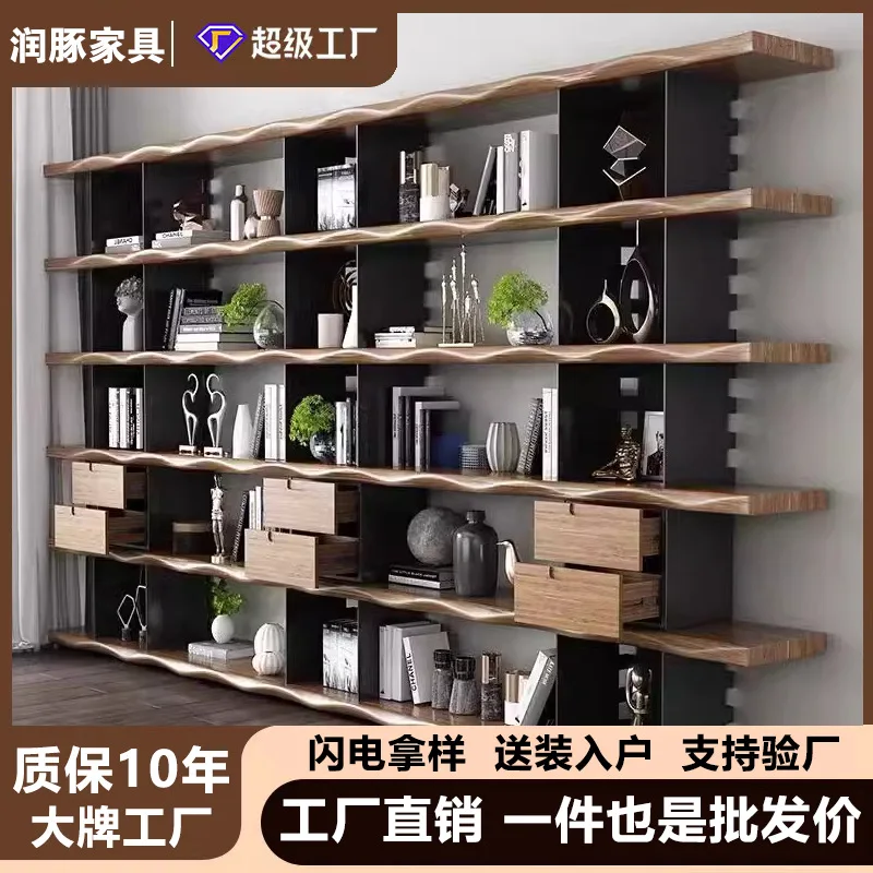 Solid wood bookshelf shelf floor-to-ceiling multi-layer display storage reading display bookcase