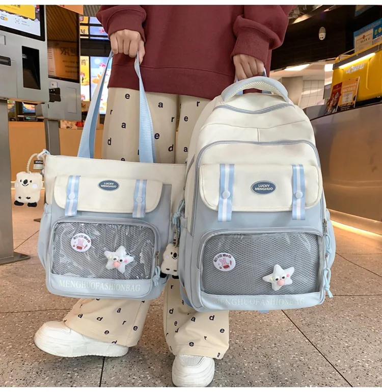 New in Korean Ins Style Nylon Backpack for Women Large Capacity Multi-Pocket College Student Travel Bag Lightweight Unisex