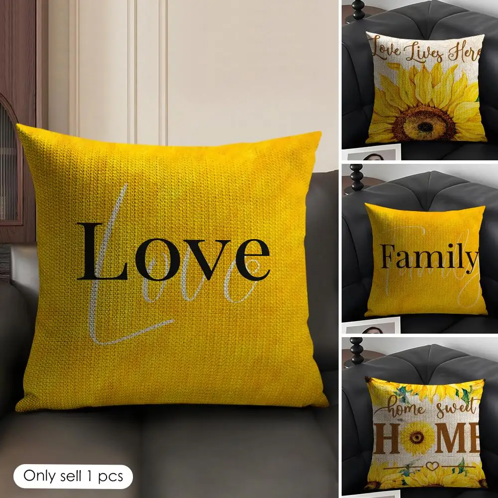 Yellow Daisy Home Cushion Cover Natural Linen Organic Fabric Double-Sided Printing Breathable Perfect Gift For Decor