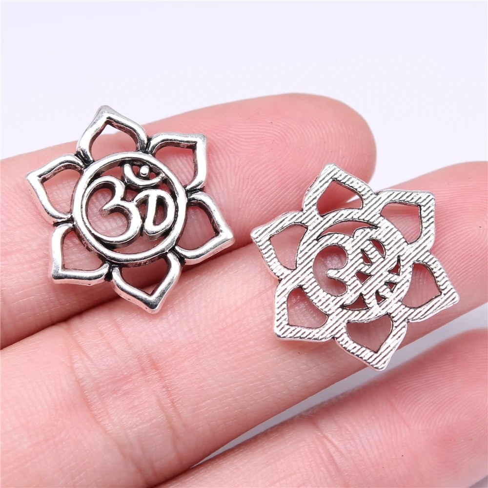 

Wholesale 100pcs/bag Charms Wholesale 23x23mm Lotus OM Charms Wholesale DIY Jewelry Findings Antique Silver Color Alloy Charms
