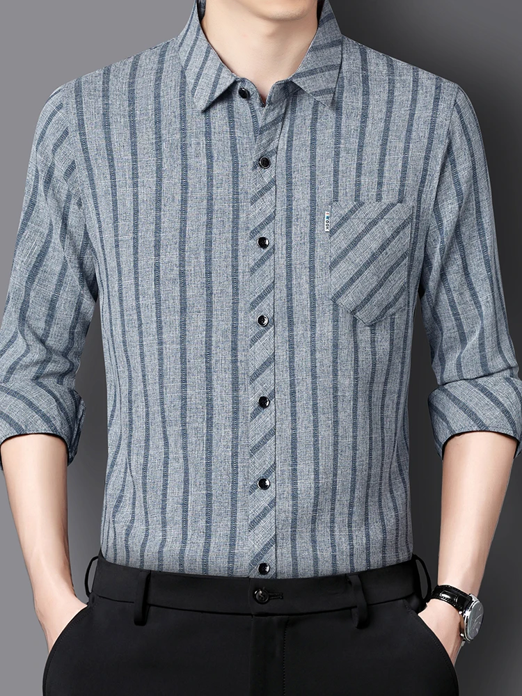 

New Spring Autumn Thin Cotton Linen Long Sve irt Men Loose Casual Linen Striped irt Large Size Dad Clothes Faion Urb...