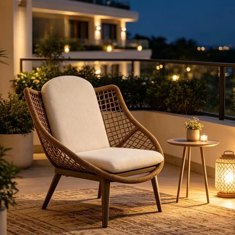 Modern aluminum frame foam-filled hotel outdoor leisure armchairs, UV protection, woven design, comfortable, eco-friendly