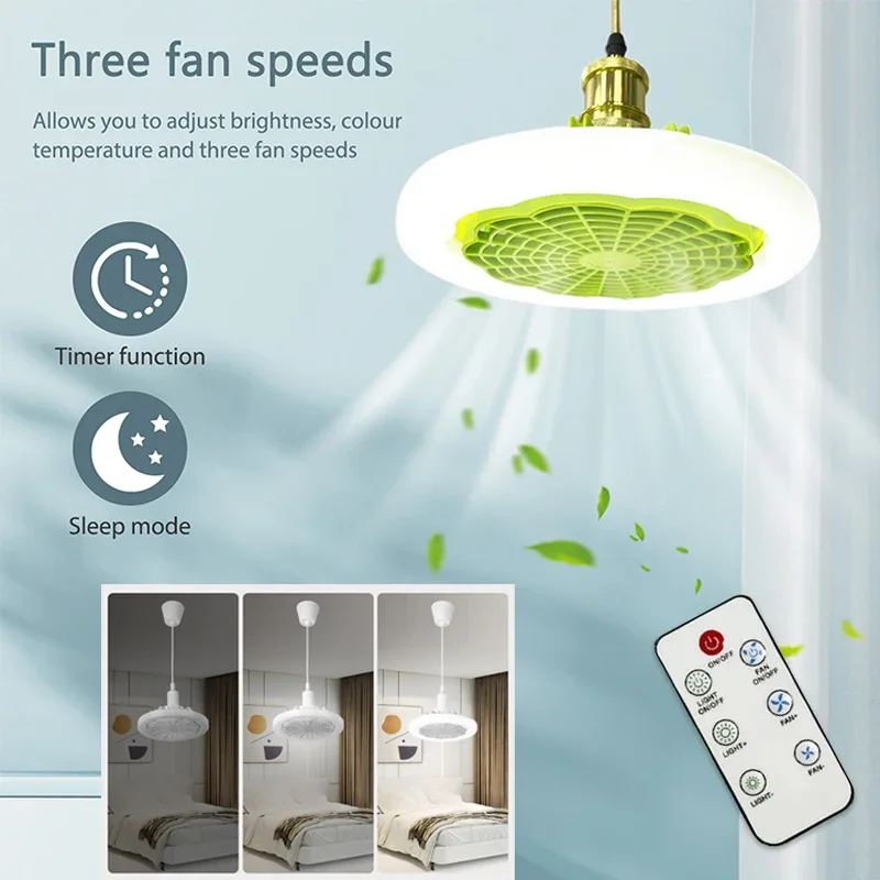 

30W Ceiling Fan Light Remote Control E27 Screw Indoor Lighting 3 Mode Dimmable Silent Night Lamp For Bedroom Living Room Kitchen