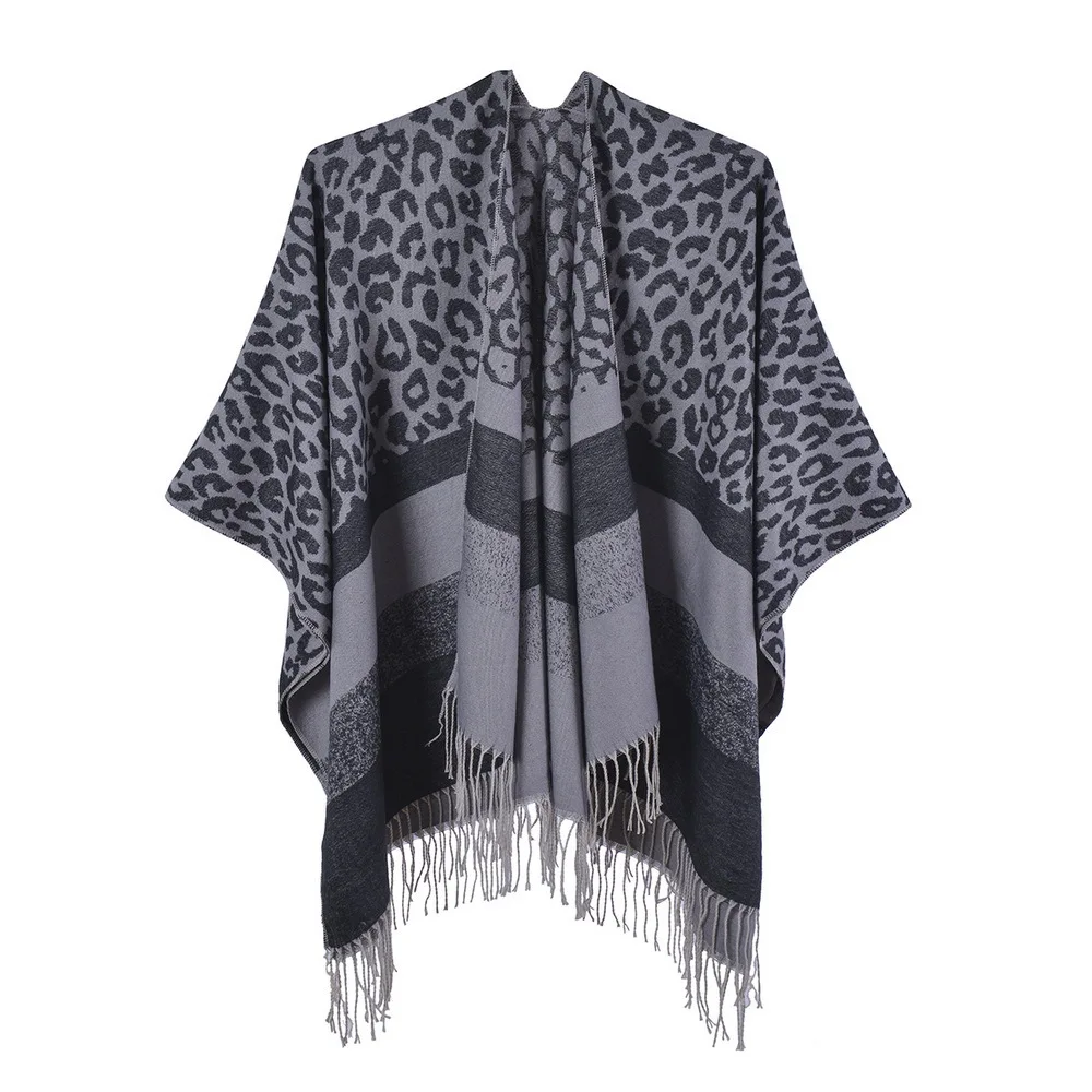 Women's Leopard Pattern Large Shawl New Brand Imitation Cashmere Split Cloak Lady Poncho Autumn and Winter Capes