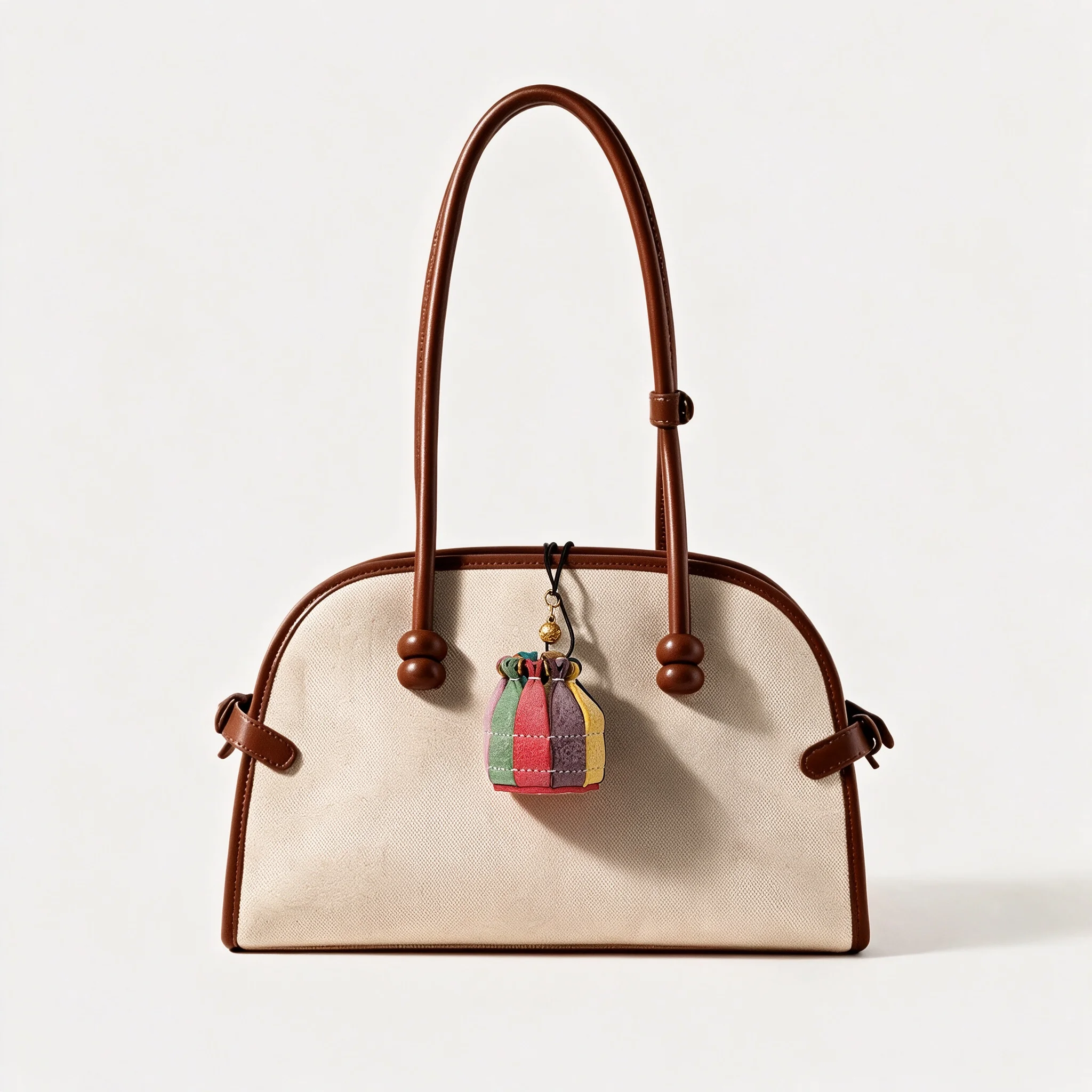 Handmade Genuine Leather Lucky Bag Charm with Gold Bead - Mini Drawstring Pouch Pendant for Handbags & Keys